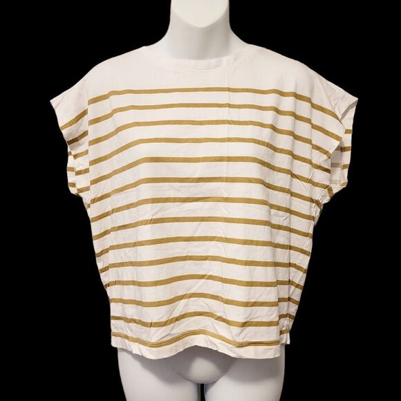 2/$20 Vintage Y2K Loft White Stripes Top Tee Blouse 100% Cotton Size: M - Picture 1 of 5